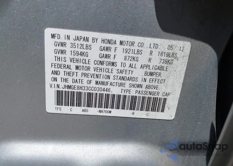 2012 Honda Fit from USA, damaged, VIN JHMGE8H33CC030446